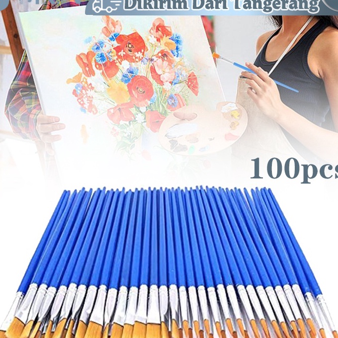 

(P08-㊛> 100pcs Kuas Lukis Akrilik Bulu Nilon Cat Air/Kuas Cat Minyak/Set Kuas Lukis Lengkap Ujung Pointed Dan Flat - Artist Paint Brush».