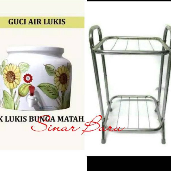Bayar Di Tempat Guci air / Guci Galon keramik /Guci air Galon & Kaki Stainles /  Motif Lukisan