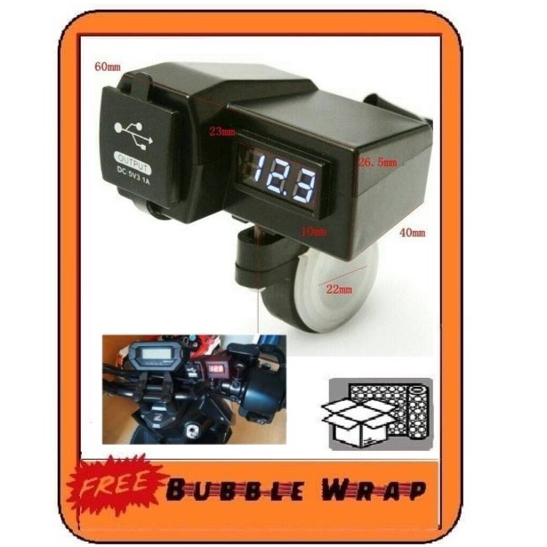 Charger Motor stang + voltmeter Cas HP Motor 2 USB beat street xride ready