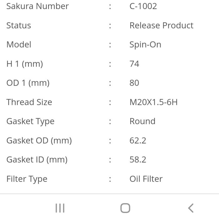 Filter Oli / Oil Filter C-1002 berkualitas