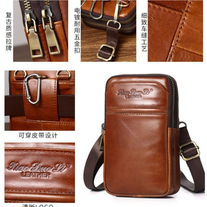 ✨Ready Tas Selempang Mini Pria Kulit Asli Branded Ori Tas Pinggang Hp Pria Limited