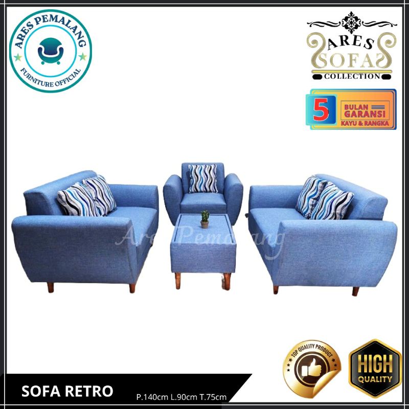 Sofa retro minimalis set meja / sofa retro 3 seater / sofa retro ruang tamu termurah pemalang