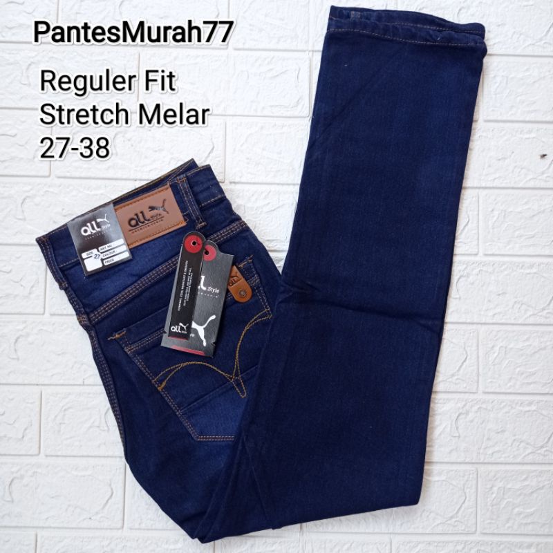 Celana Jeans Panjang Pria Reguler Fit Bahan Denim Stretch Cowok Melar Polos