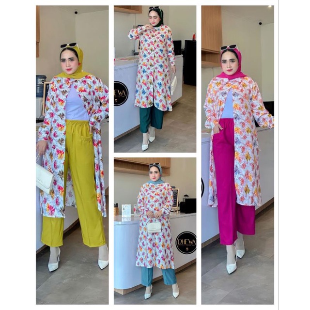 SET TUNIK FLOWER SETELAN TUNIK WANITA MOTIF BUNGA DHEWASTYLE