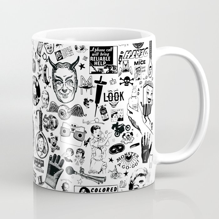 PANIK SETAN Mug Kopi Kolase Gaya Zine Clip Art Vintage