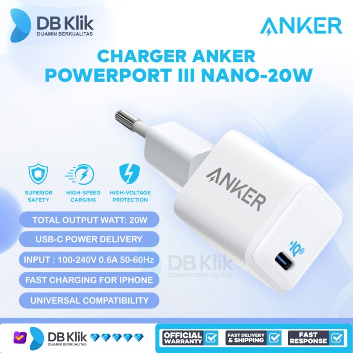 Ready stok Charger Anker PowerPort III Nano-20W USB-C (A2633L22)- Anker Powerport