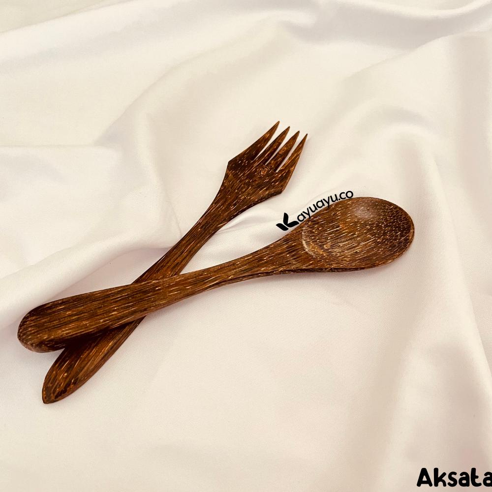 SENDOK GARPU KAYU AREN / SENDOK MAKAN KAYU / GARPU KAYU / SENDOK GARPU SET / SENDOK KOREA SET
