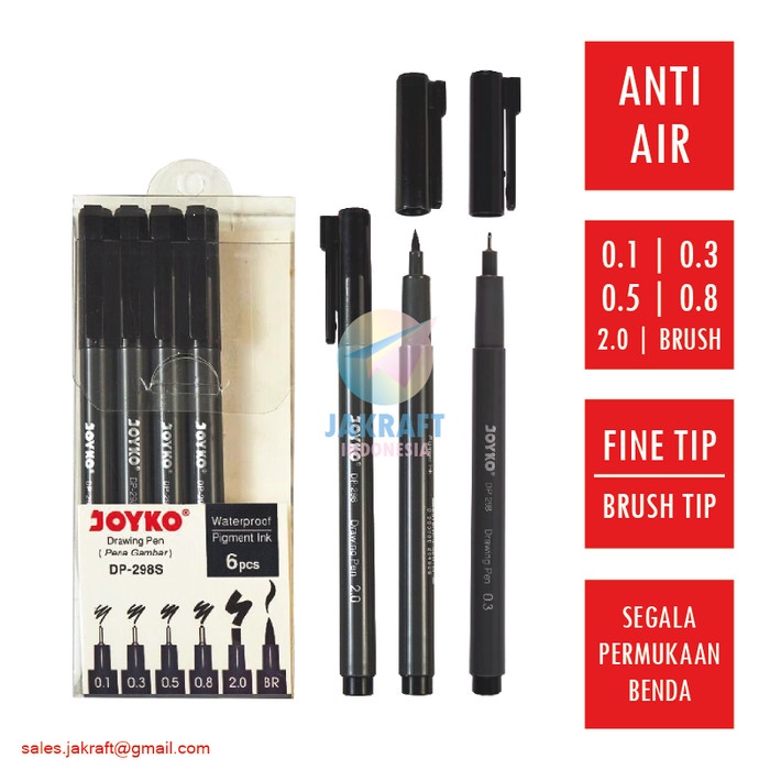 

Drawing Brush Pen 0.1 0.3 0.5 0.8 2.0 Permanen Hitam Joyko Dp-298S Terbaru