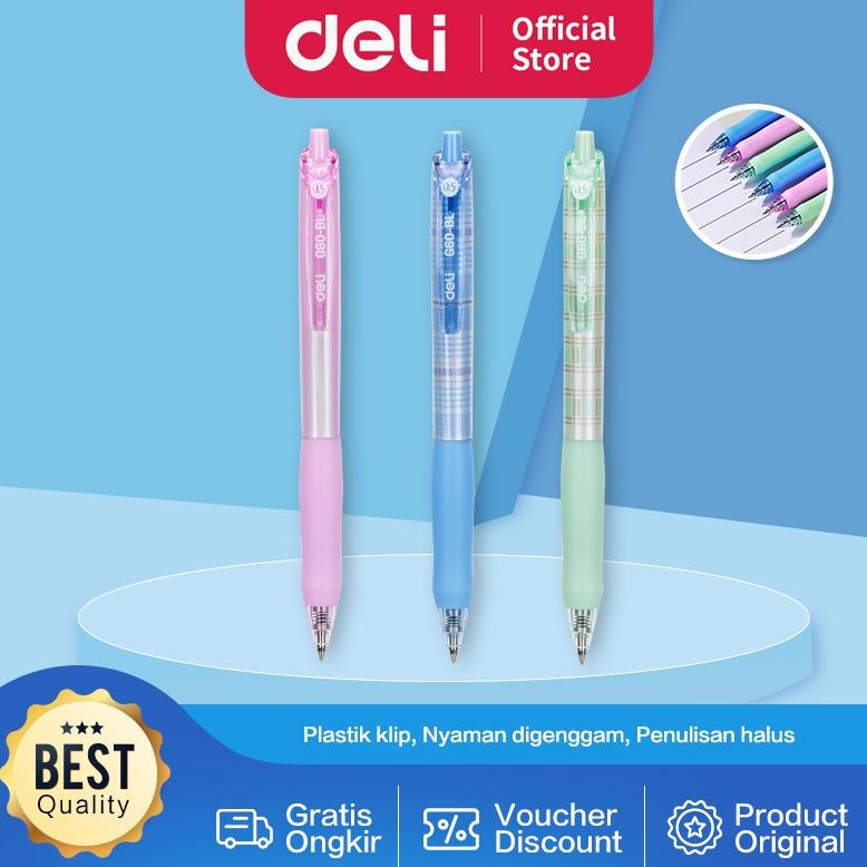 

Deli Retracable Gel Pen / Pulpen Gel Cetak 0.5 mm Tinta Hitam Biru Desain Corak EG60