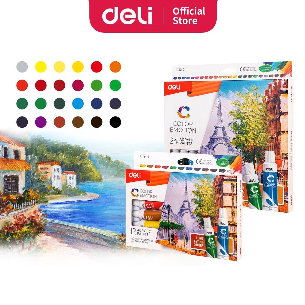 

Deli Acrylic Paint / Cat Akrilik 12/24 Warna, Kemasan Kotak 12ml EC12-12 EC12-24