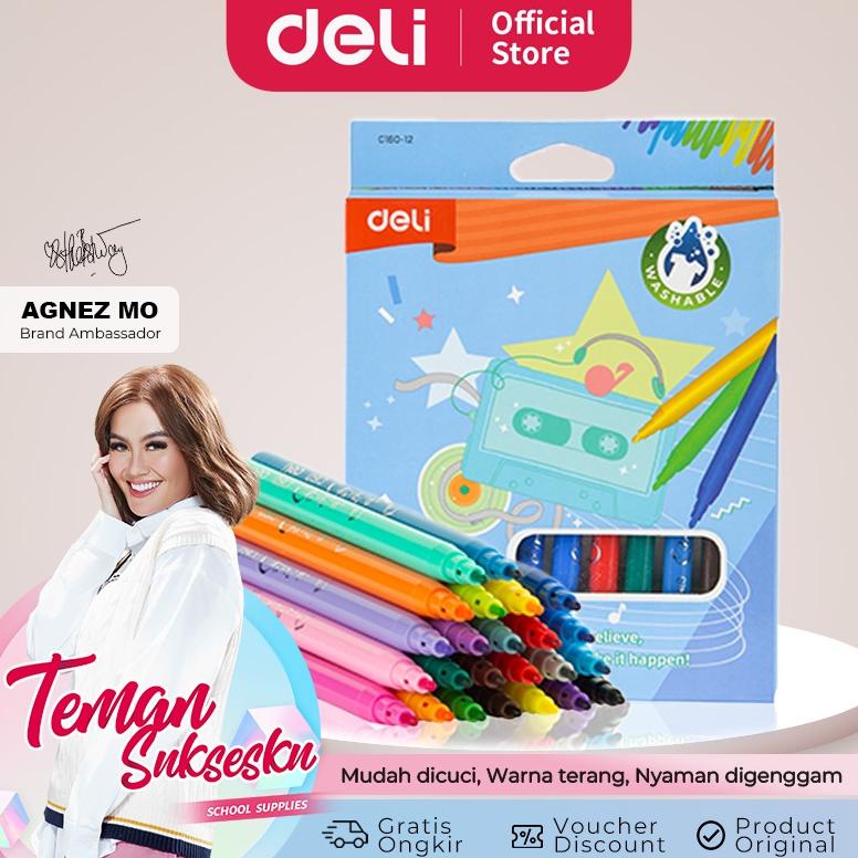 

[DELI X AGNEZ MO] Deli Felt Pen / Spidol 12 24 Warna Mudah Dicuci Non-Toxic CC160