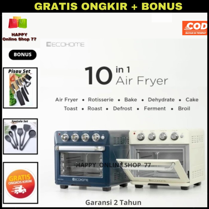 ECOHOME CUBIC AIR FRYER OVEN - OVEN AIR FRYER EAF-888 - AQUA MARINE