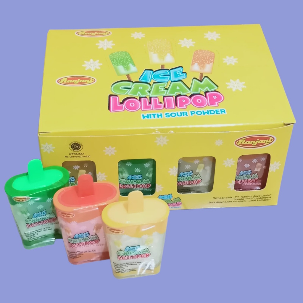 

Ranjani Ice Cream Lolipop Permen With Sour Powder [24 Pcs/Box]