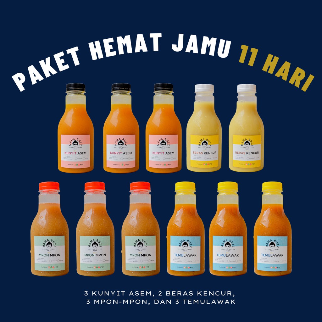 

Paket Hemat Jamu Kunyit Asem,Beras Kencur,Mpon-Mpon,Temulawak 250Ml