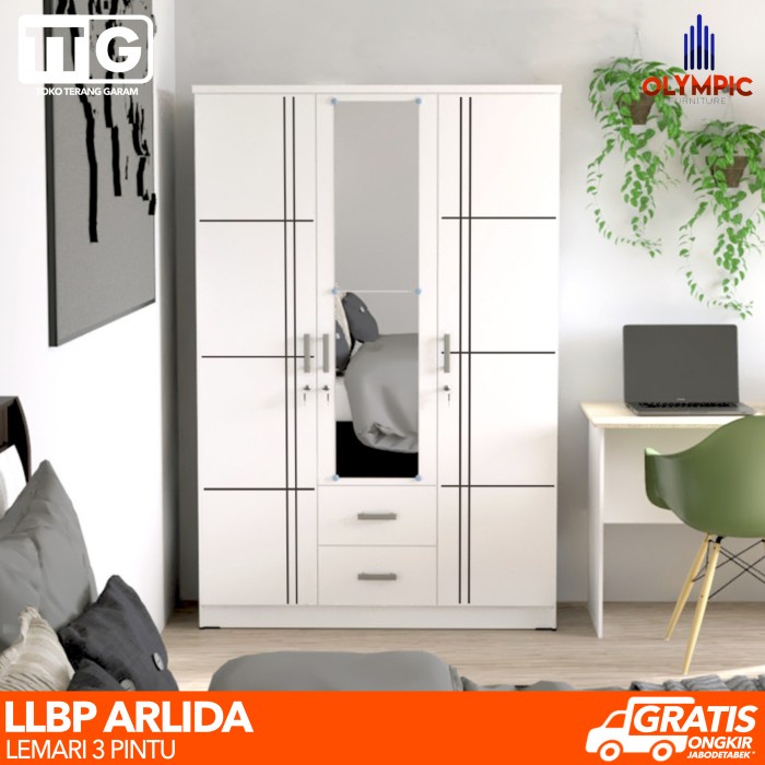Promo Olympic Lemari Pakaian 3 Pintu Putih Jumbo Minimalis Llbp Arlida