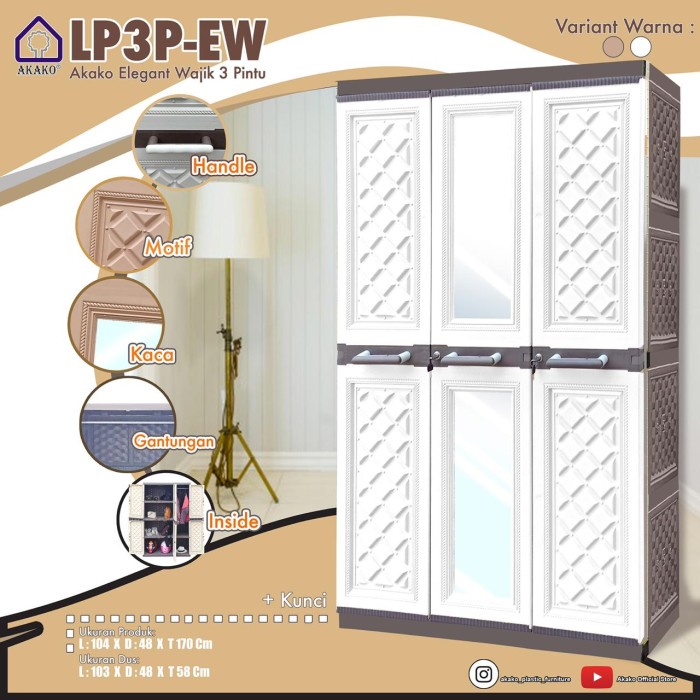 Promo Jumbo Lemari Plastik Akako Elegant 3 Pintu Kaca Lp3Ep Lemari Gantung