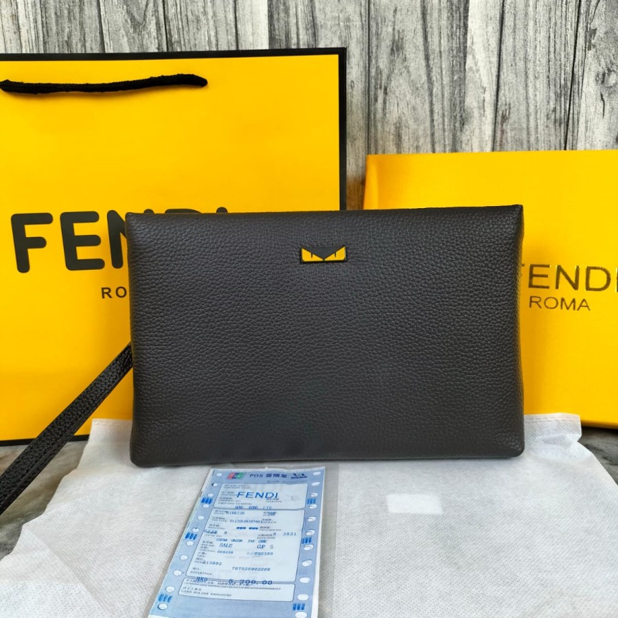 FENDI FF HANDBAG CLUTCH TAS TANGAN PRIA BRANDED FORMAL POLOS MOTIF TOP QUALITY - tas tangan pria - D