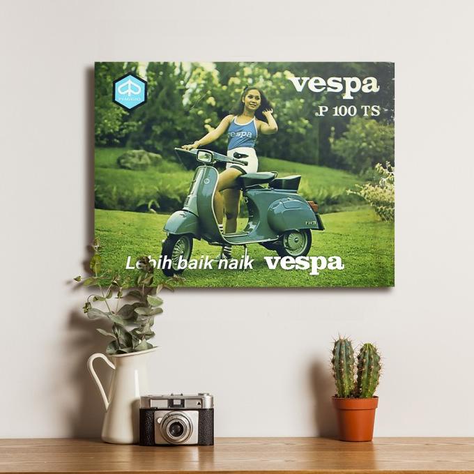 &<&<&<&] Poster Iklan Jadul Jaman Dulu Vespa P100 -Dekorasi Hiasan Dinding Kayu