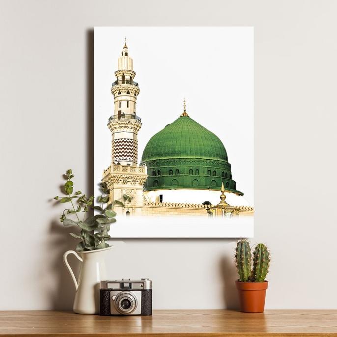 :>:>:>:>] Poster Masjid Nabawi Kubah Hijau Green Dome - Dekorasi Dinding Kayu