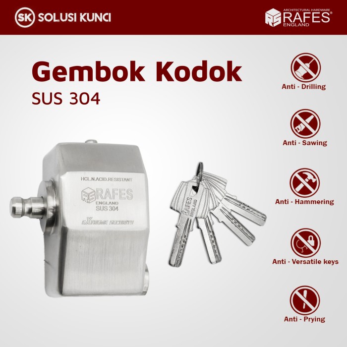 [Ori] Gembok Pintu Folding Gate Rafes England Sus 304 Anti Potong Gkc 2181 Limited