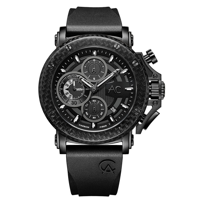 Jam Tangan Pria Alexandre Christie AC 9205 MC REPBA(GL) Carbon Special Edition Chronograph Black Rub