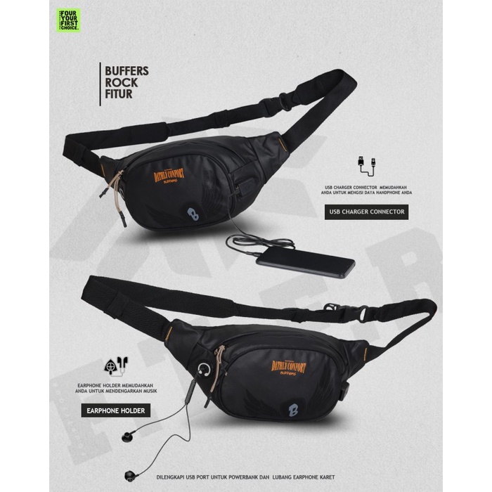 Tas Selempang Pria Tas Waistbag Pria Buffers Rock - Black(Z0D0) Tas Waistbag Anak Laki Laki Tas Sele