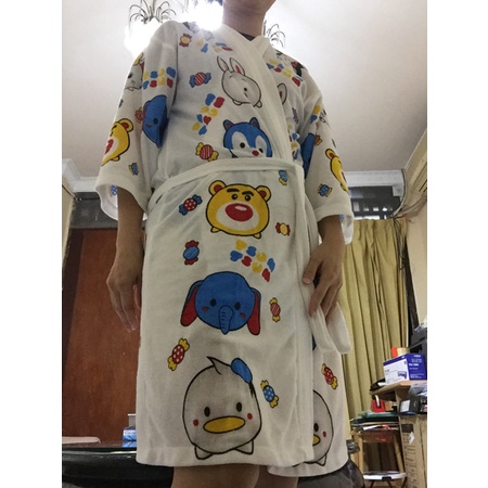 Kimono kimono baju handuk dewasa dasar putih sablon Tsum - Tsum(K5W0) Baju Handuk Kimono Wanita Kimo