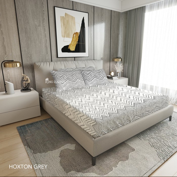 [New] King Rabbit Bamboo Collagen Sprei Uk. 180X200X40 Cm Motif Hoxton Grey Terbatas