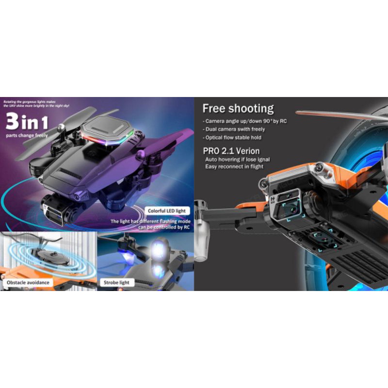 Rc Drone N95 Dual Camera 4K Wifi Fpv 3 In 1 Oas Sensor Anti Tabrak Lampu Strobo Dan Led Drone Kamera