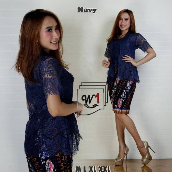 Kebaya Modern Brukat Lengan Pendek Navy dan Lainya