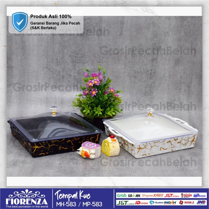 TEMPAT WADAH KUE PERSEGI KERAMIK MOTIF MARBLE FIORENZA 583