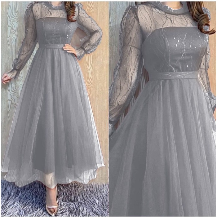 Maxi Dress Wanita Tile Tutu Baju Pesta Modern Gaun Princess Kekinian