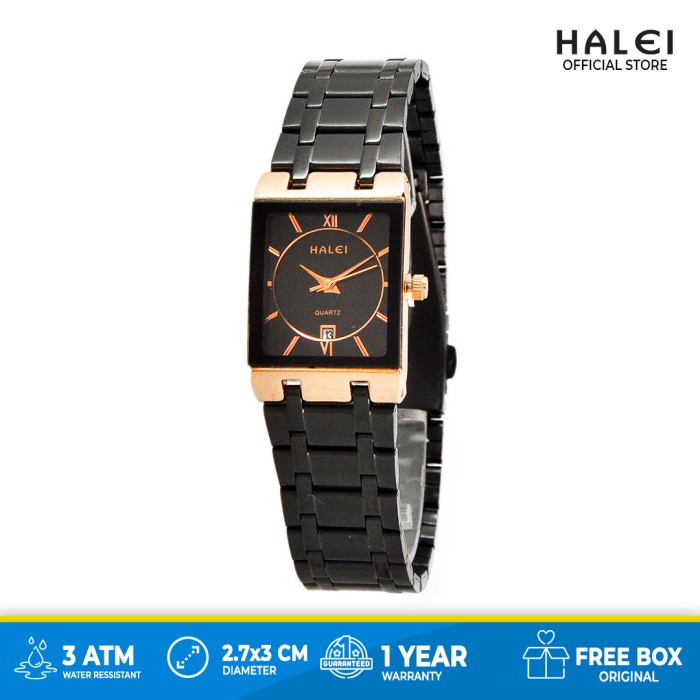 ✅Ori Jam Tangan Wanita Halei Fashion Halei Mrg 564L Hitam Rosegold Tanggal Bisa Gojek