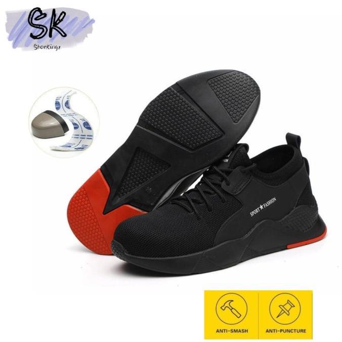 Sepatu Safety Sneakers Pria Sport Shoes Hitam  Karmilaasri