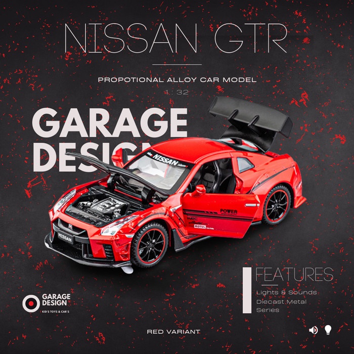 NISSAN GTR DIECAST 1:32 MINIATUR MOBIL PAJANGAN - NISSAN GTR R35 MERAH
