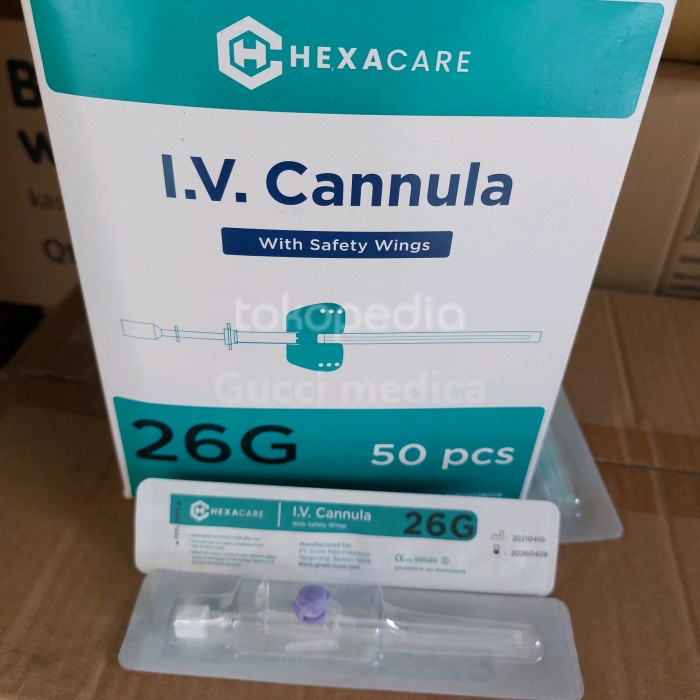 iv canula 26g hexacare with safety wings/abocath 26 pakai sayap'50pc -Tatasie
