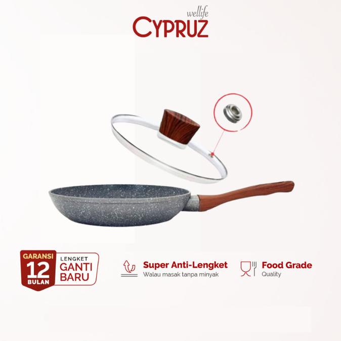 ,,,,,,,] Fry pan marble + kaca cypruz teflon keramik wajan anti lengket 18-28cm