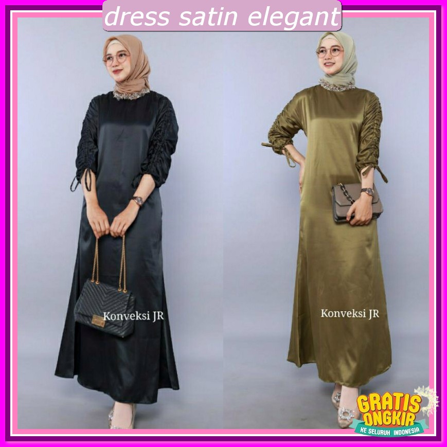 Dress Simmer Silk Premium Gaun Pesta Muslimah Elegan Gsun Drees Press Body Panjang Long Dress Korean