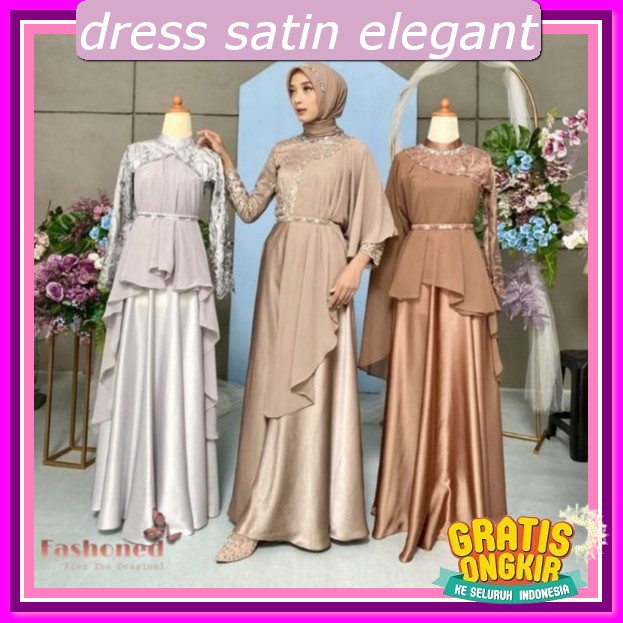 Dress Korean Style Hijab Drees Kekinian 2023 Dress Satin Kondangan Bridesmaid Dreas Brismid Terbaru 