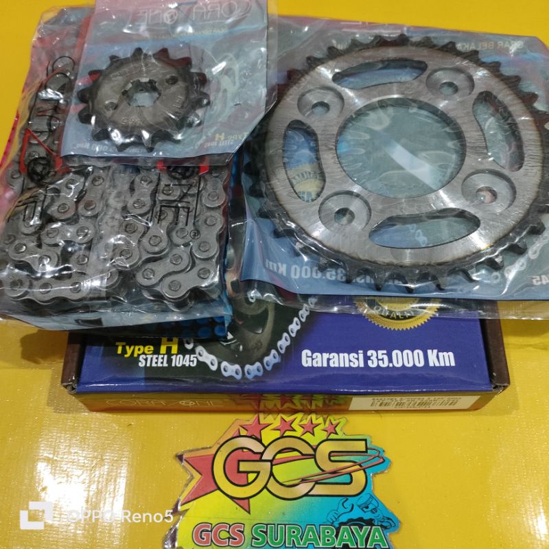 gear set,gir set, rantai gir paket full set Supra x 125 2005,karisma,kirana baja bakar asli garansi 