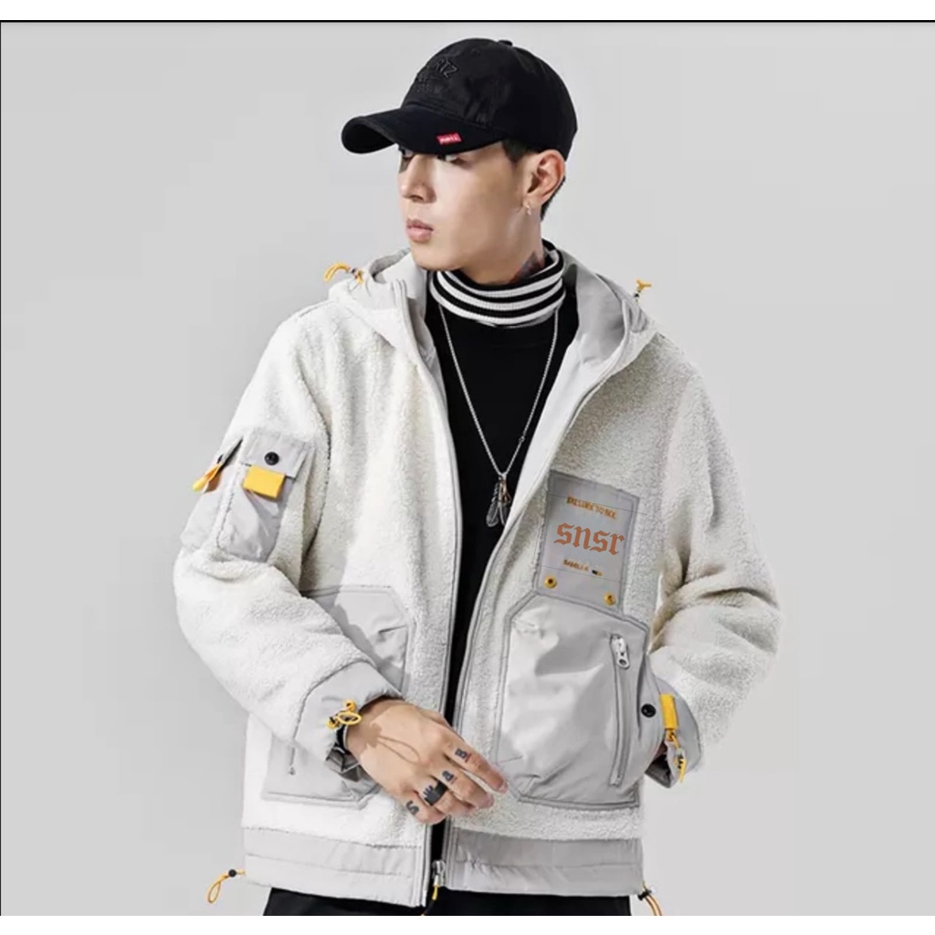 SIXTEEN - Jaket Sherpa Cream Pria / Jaket Bulu Sherpa Original Sensor / Jacket Sherpa Full Bordir