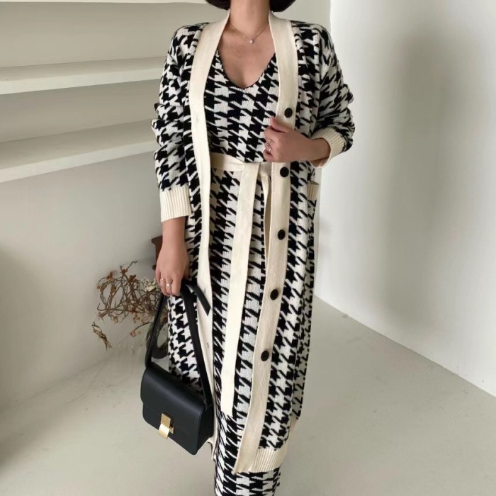 Korean Dress Bali Rajut Wanita Import + Belt + Cardigan Lengan Panjang