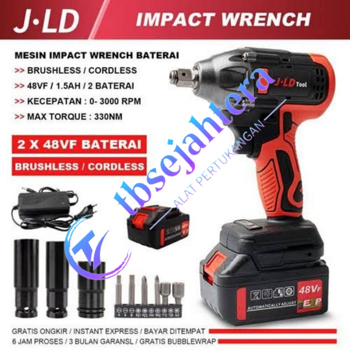 Impact Buka Baut Cordless 2 Batre 350nm JV88 JLD CORDLESS IMPACT WRENCH 350nm