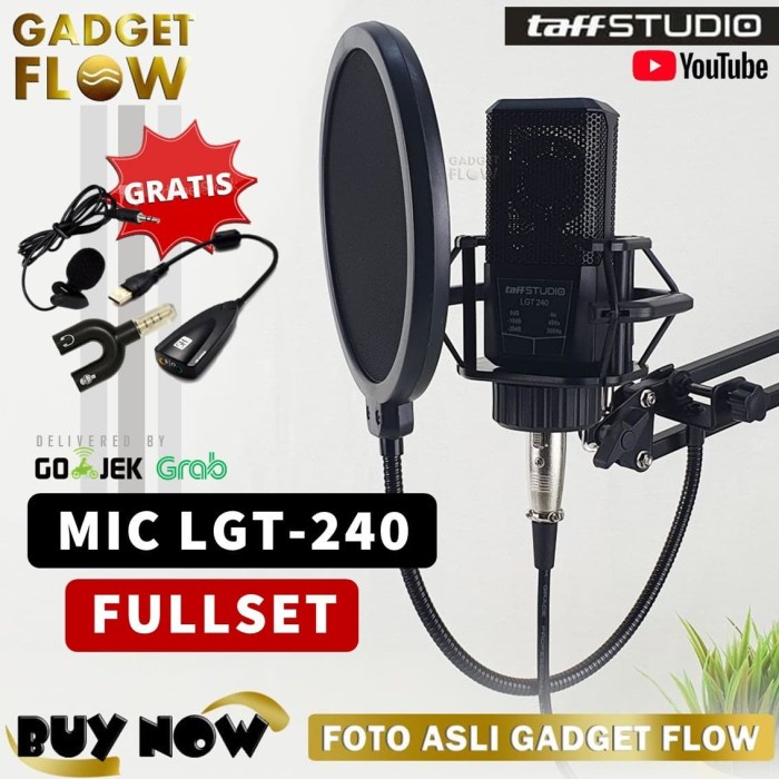 PAKET Mic Microphone GMARK LGT-240 LGT240 Hitam Pop Filter Arm Stand