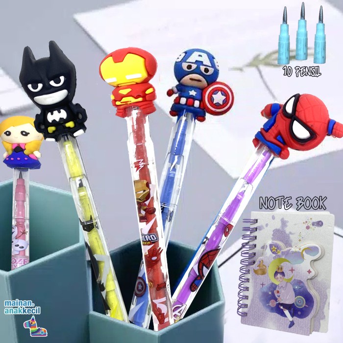 

Alat Tulis Pulpen Notebook mini dan Pensil Super Hero lucu Ballpoint