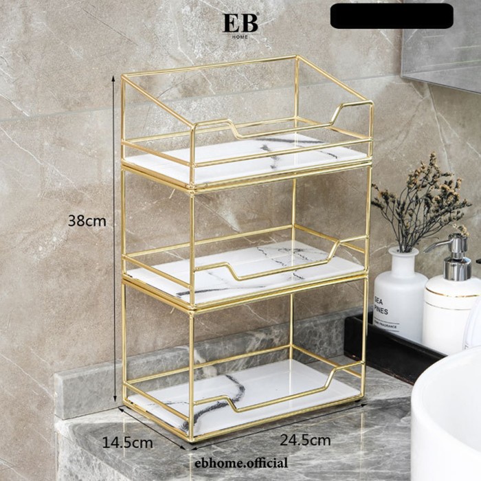 [Ori] Rak Samping Wastafel 3 Susun Gold Modern Style Bathroom Accessories Bisa Sameday