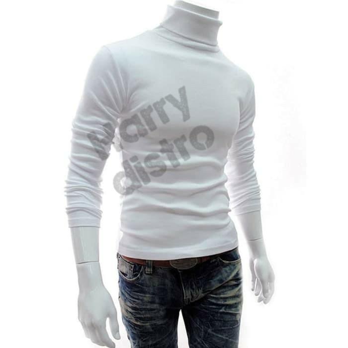 TERLARIS - KAOS POLOS LEHER TURTLENECK KAOS PRIA KOREA KAOS PANJANG LEHER TINGGI