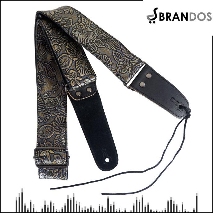 Strap Gitar Kulit Motif Bunga Bonus Pick Tali Guitar Rock You SK-92