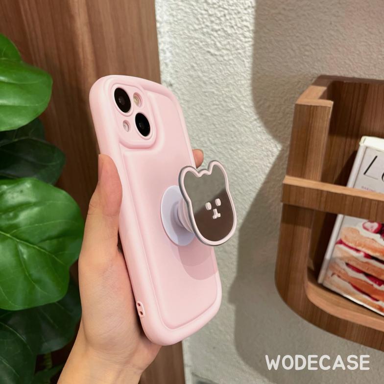 Hot Sale Wodecase Pink Bear Fullcover Case Dan Popsocket Untuk Iphone 7 Plus-14 Pro Max Termurah