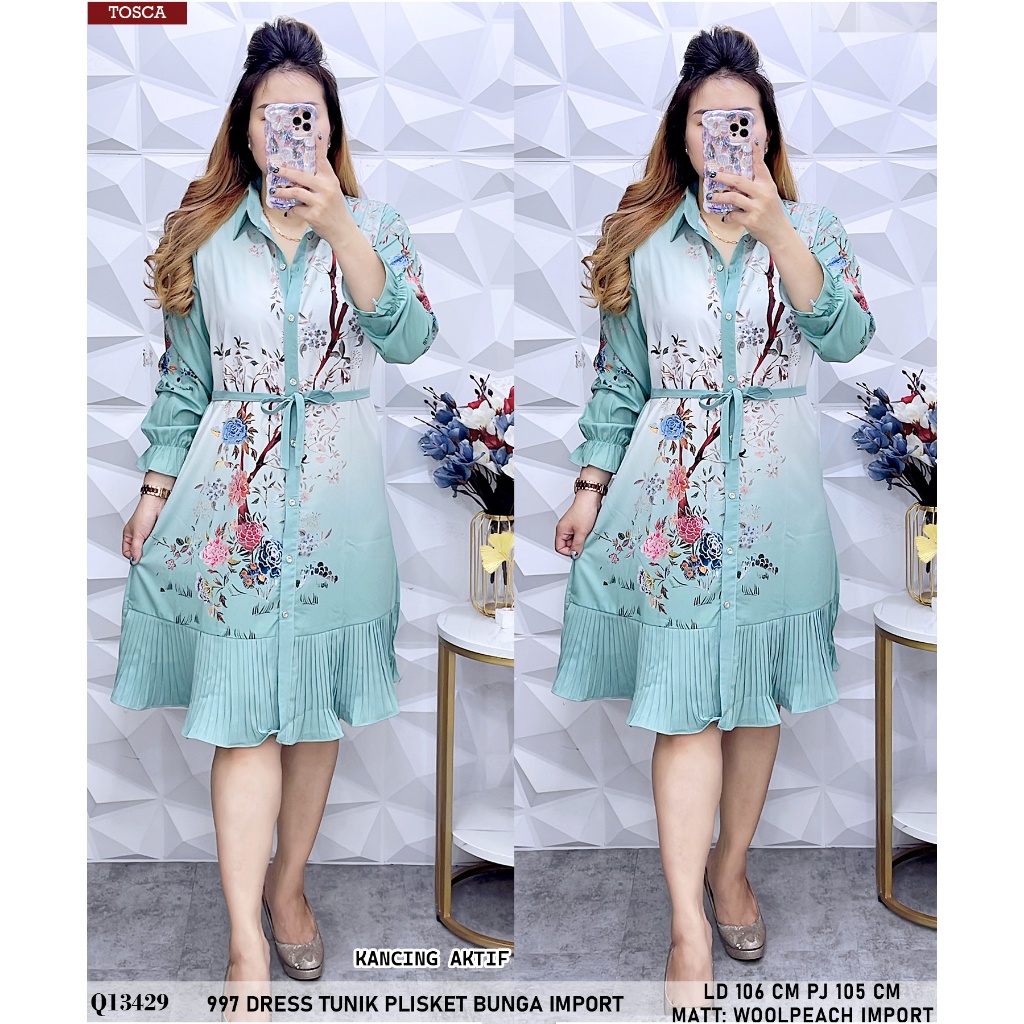 996 Dress Tunik Plisket Bunga Adem Q1334